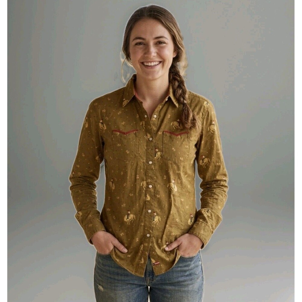 Wrangler Pearl Snap Western Shirt Women Size Medium Cowgirl Bucking Bronco Horse